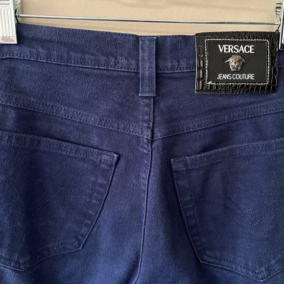 Vintage VERSACE Ladies Blue High Waist Skinny Jeans Couture Pant Size 24 38 - Picture 2 of 10